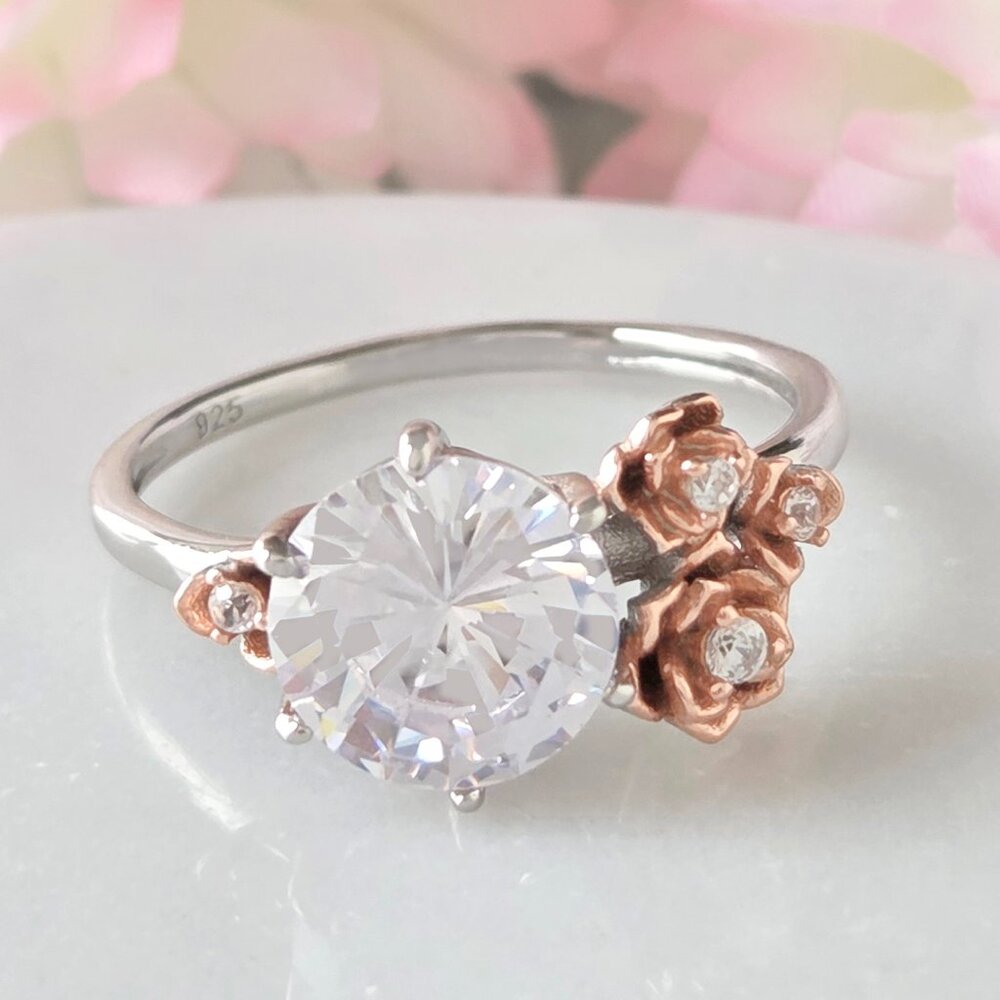 Flower Ring, solid 925 Sterling Silver Charmed Aroma Floral Collection